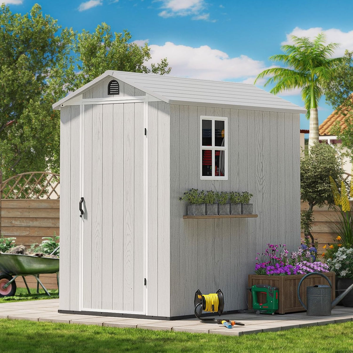 Patiowell 4x6 FT Plastic Outdoor Storage Shed with Floor, Light Gray