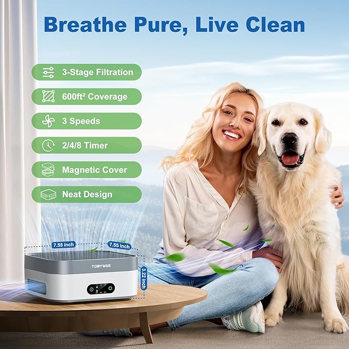 TDBYWAE Air Purifier for Home – True HEPA Filter for Pets, Smoke & Allergies |