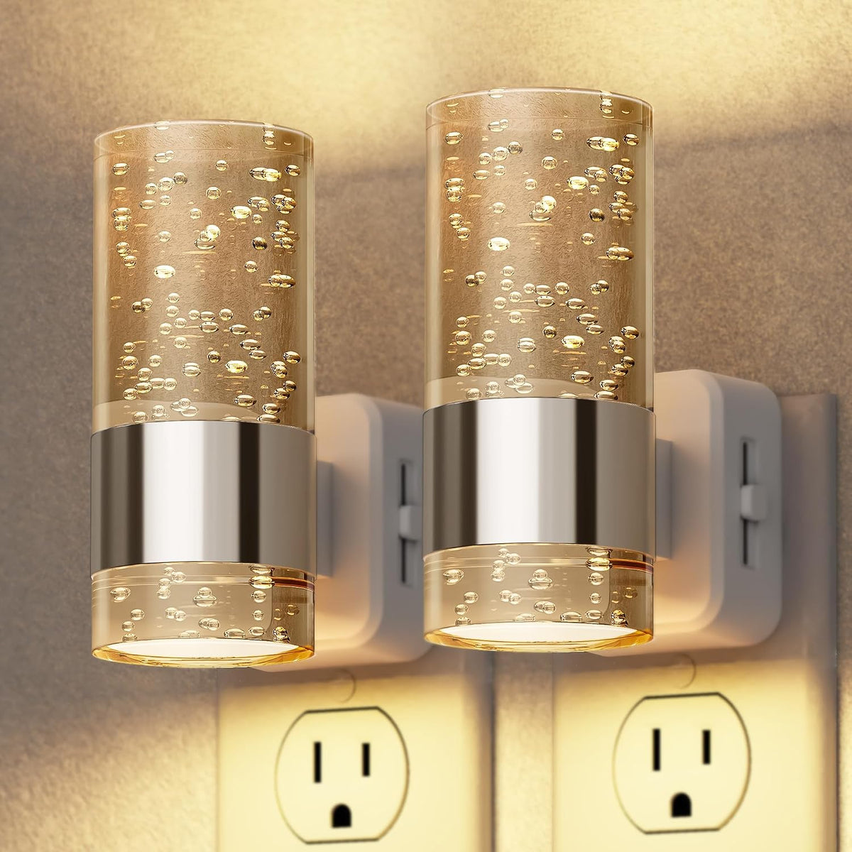 Briignite Night Light, 2 Pack Dimmable Night Lights Plug into Wall, Bubble
