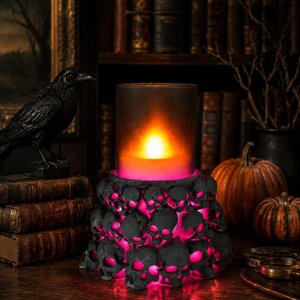 Skull Flameless Candle with Timer, Gothic Decor, Halloween Decor