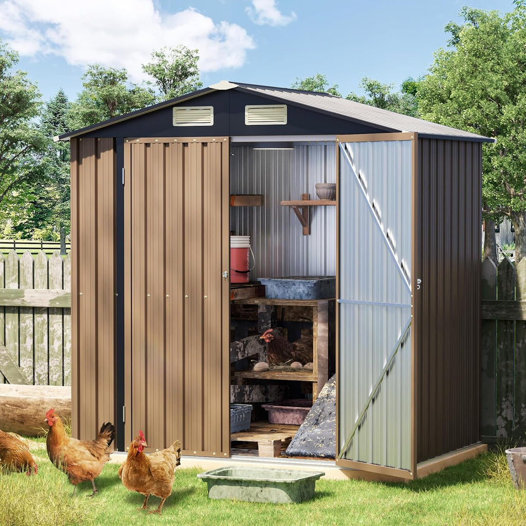 6 ft metal storage shed for backyard, brown on a desk or shelf