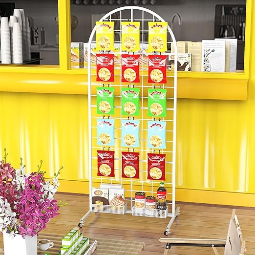 Asee'm Grid Wall Panels Display Stand 2' x 5.2' FT White Movable Wire Grid Wall