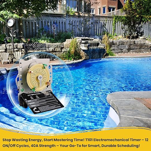 T104M Mechanical Timer Switch, 208-277 VAC 5HP 40A DPST Pool Pump Timers