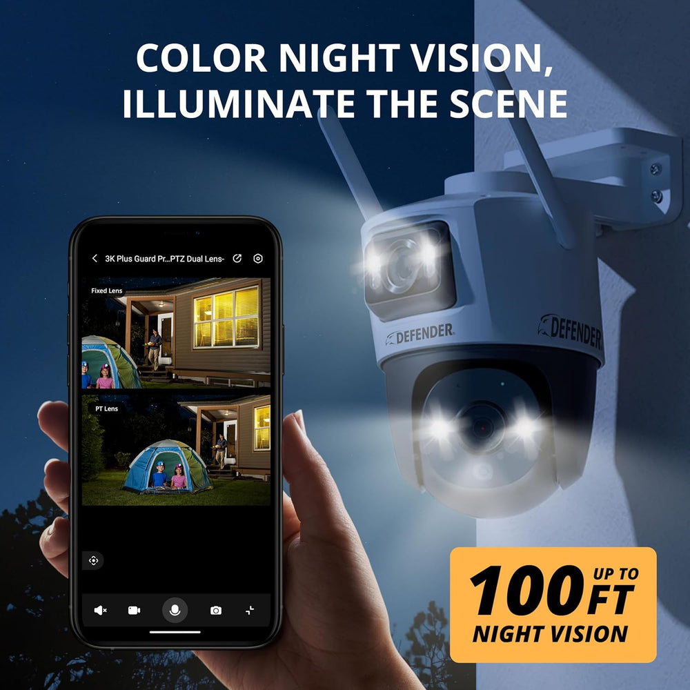 Defender AI Powered Guard Pro 3K Plus Dual Lens PTZ WiFi 6/Bluetooth Plug-in ...