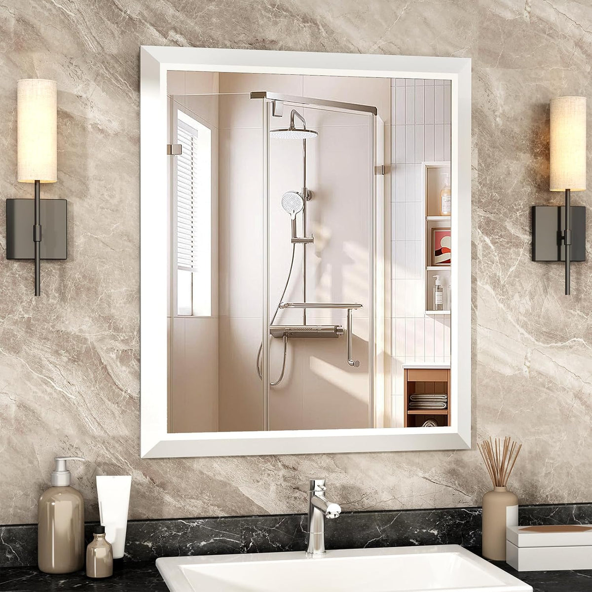 SMIROR Matte White Bathroom Mirror