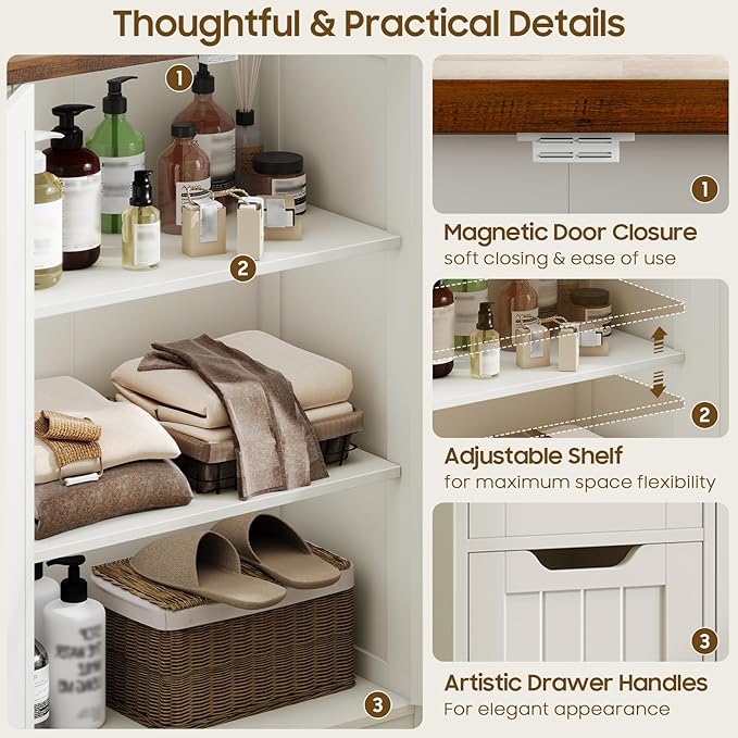 Vabches Farmhouse Bathroom Cabinet, Freestanding Storage Cabinet