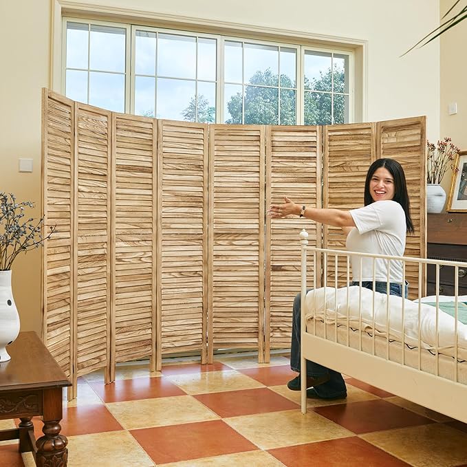 Room Dividers and Folding Privacy Screens, Wood Louvered Separators Divider Wall