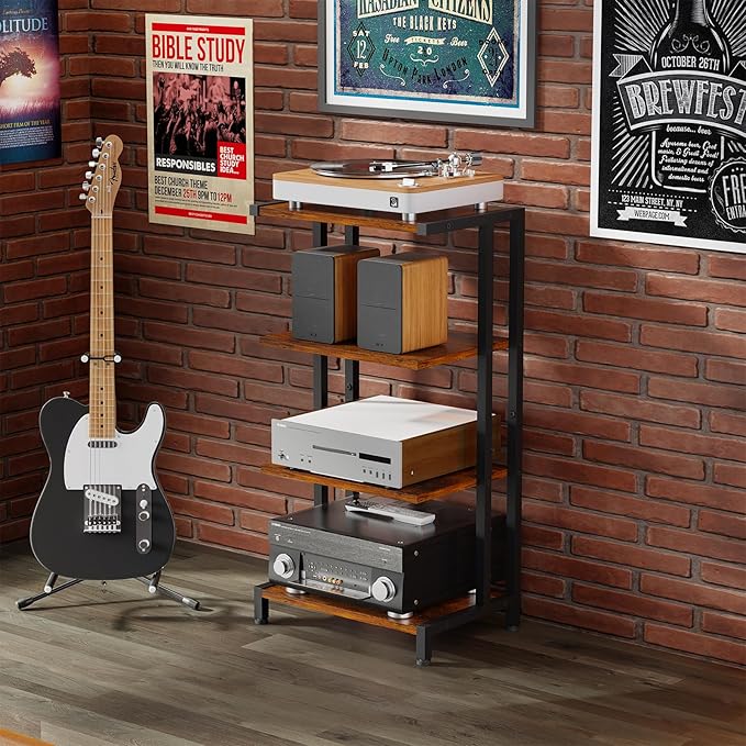 X-cosrack 16.5" Small 4-Tier AV Media Stand, Narrow Version Wooden Corner