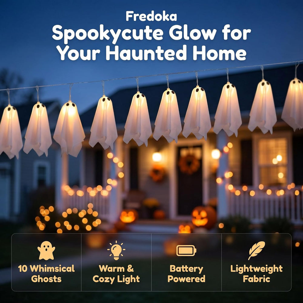 10 Ghost Light Up Hanging Ornaments, Halloween Glowing Decorations