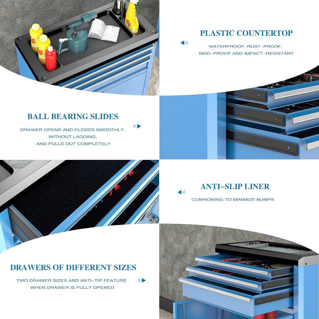 larbanke rolling tool chest with lock&keys,360° wheels and showing dimensions