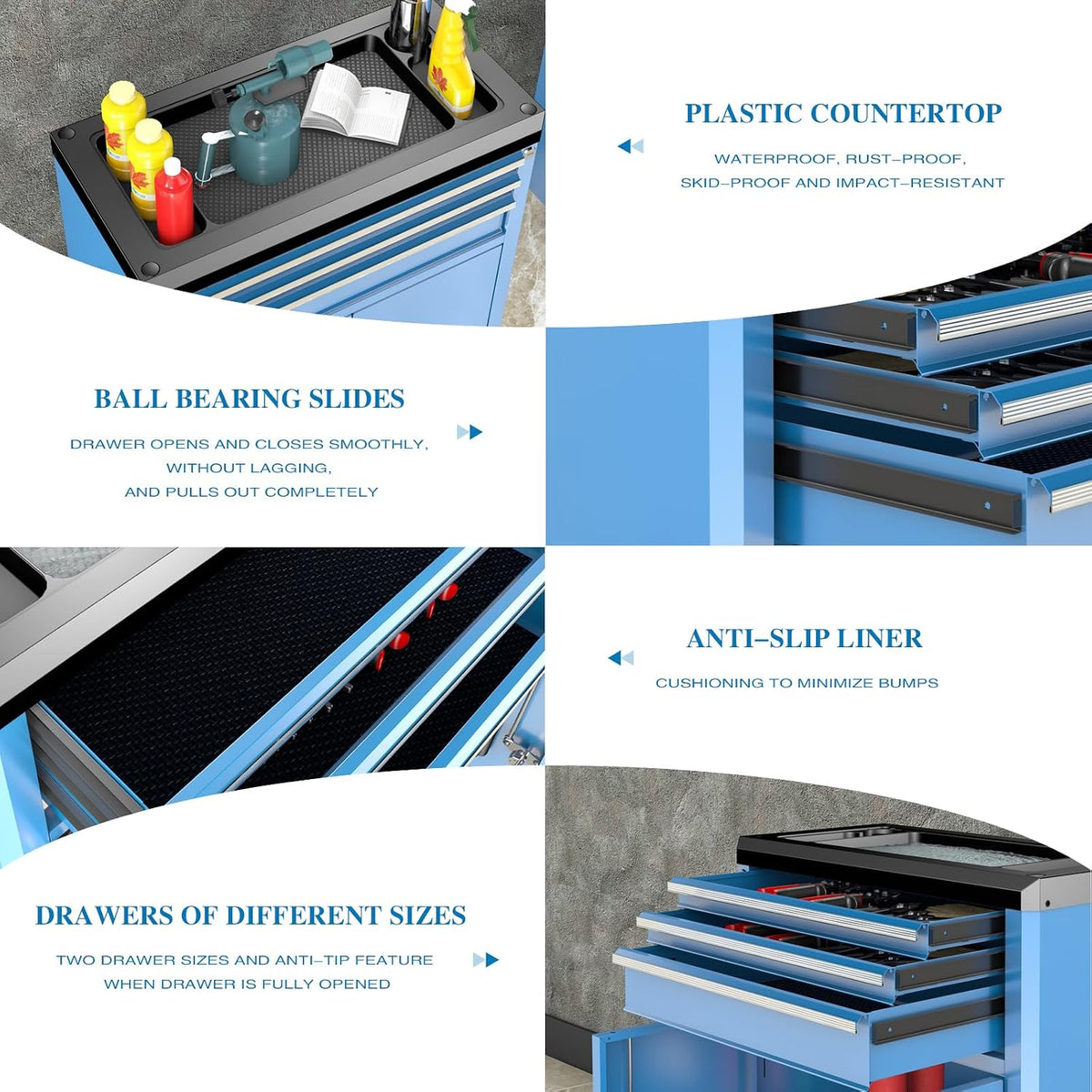 larbanke rolling tool chest with lock&keys,360° wheels and showing dimensions