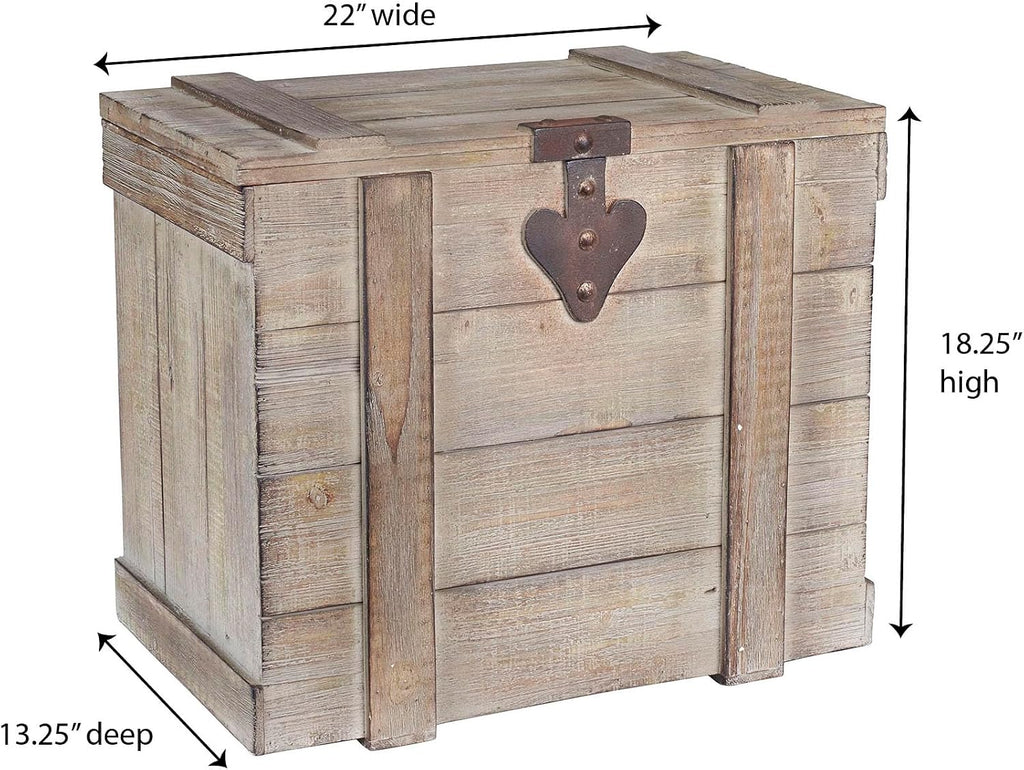household essentials medium antiqued decorative trunk, gray finish, close-up detail