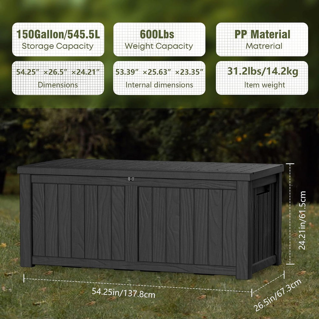 150 gallon outdoor storage box, large storage deck, package contents
