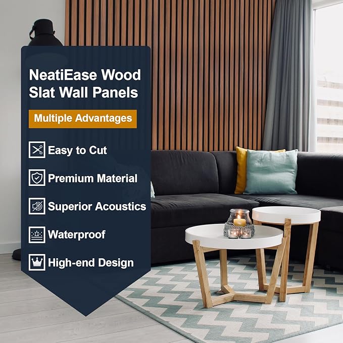 NeatiEase Wood Panels for Wall, 4-Piece 96" x 12.6" Soundproof Wood Slat Wall
