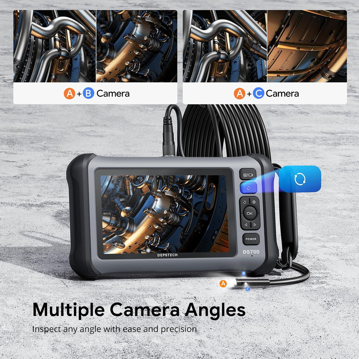 depstech 7" ips screen borescope camera with light, close-up detail