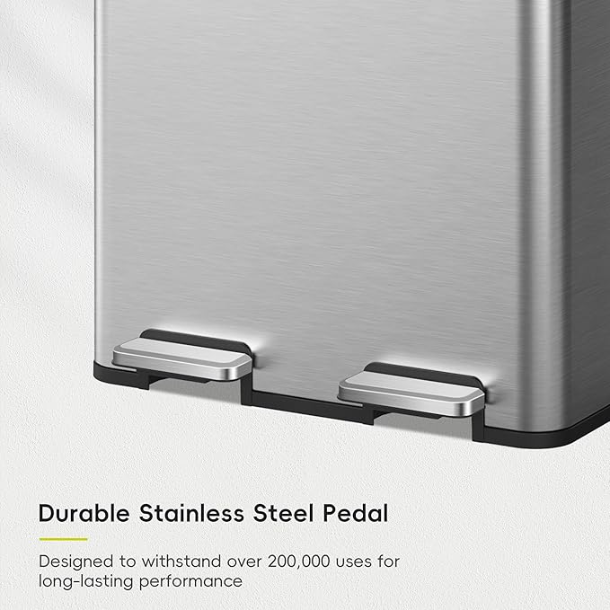 EKO Edison Dual Trash Can for Recycling and Trash, 8+8 Gallons Kitchen Garbage