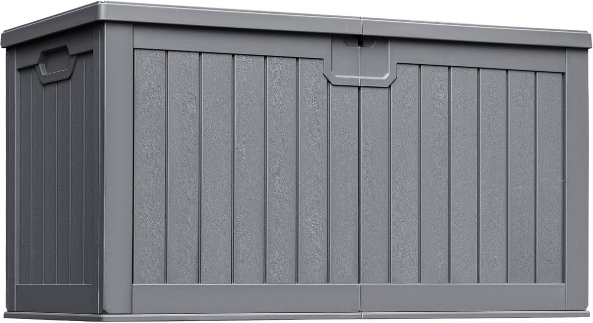 greesum 230 gallon hdpe outdoor storage box with shown in use