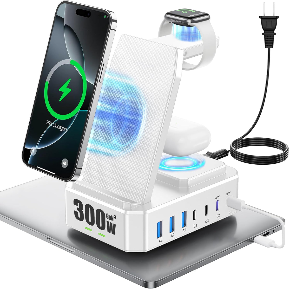 300W Charging Station for Multiple Devices Apple, Zutspzss 10 in 1 Wireless