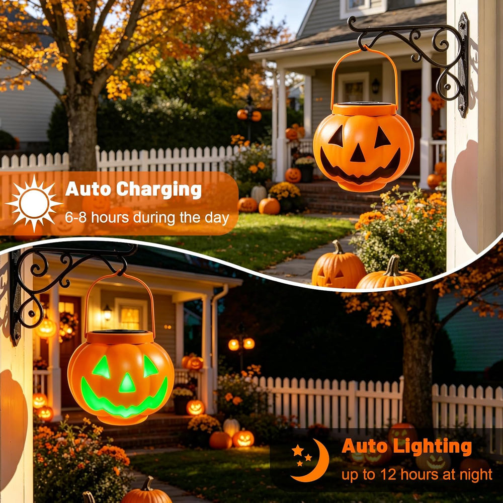 BRIGHTDECK Halloween Pumpkin Solar Lanterns 2 Pack, Jack O Lantern Pumpkin Li...