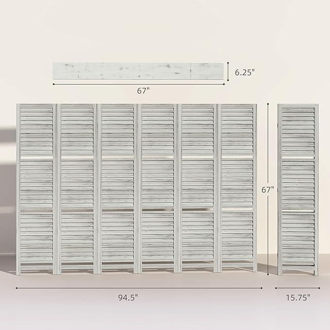 HOMCOM Room Divider, 6 Panel 67" Tall Wood Privacy Screen