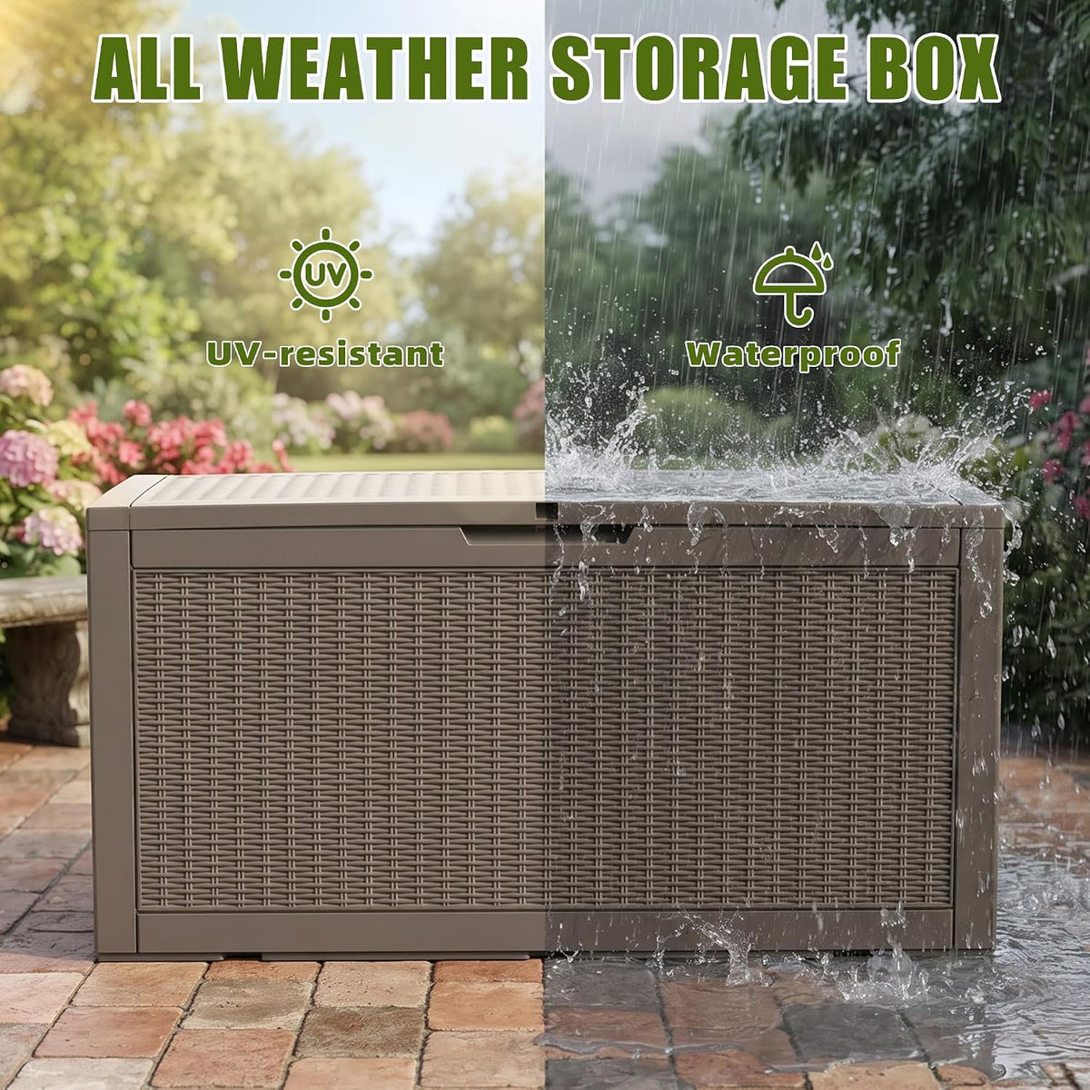 140 gallon deck box, lockable waterproof resin storage, package contents