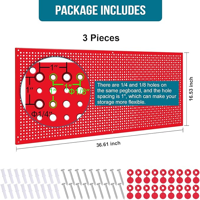Daanxw Pegboard Rack Garage Storage Steel Horizontal PegBoard Pack, Steel (3 Pack)