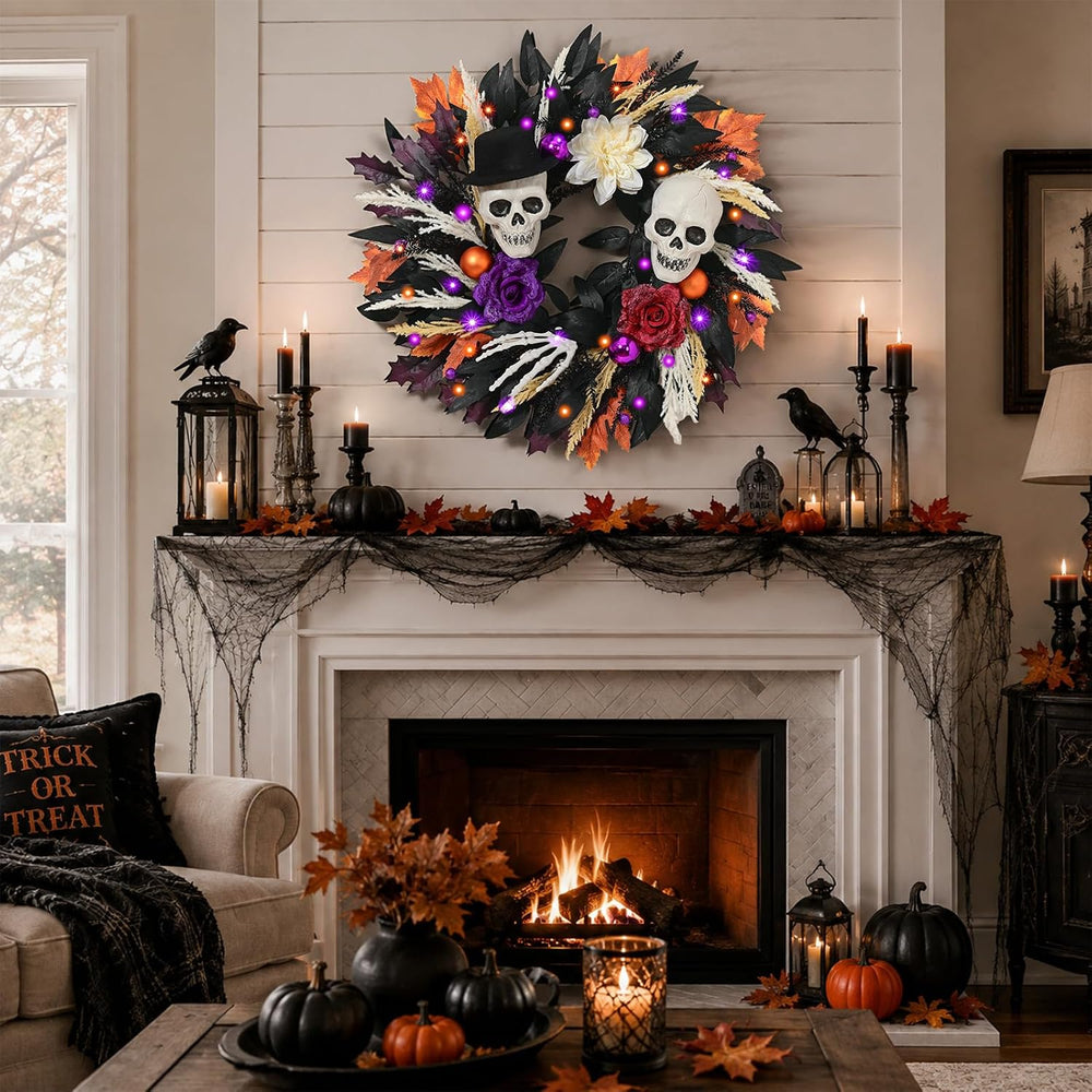 Waipfaru 2Pcs 24 Inch Halloween Wreath for Front Door Halloween Door Wreath
