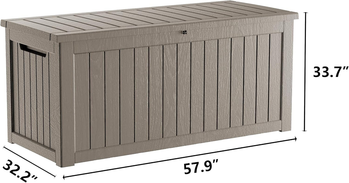 outdoor storage box, 270 gallon waterproof deck box, close-up detail