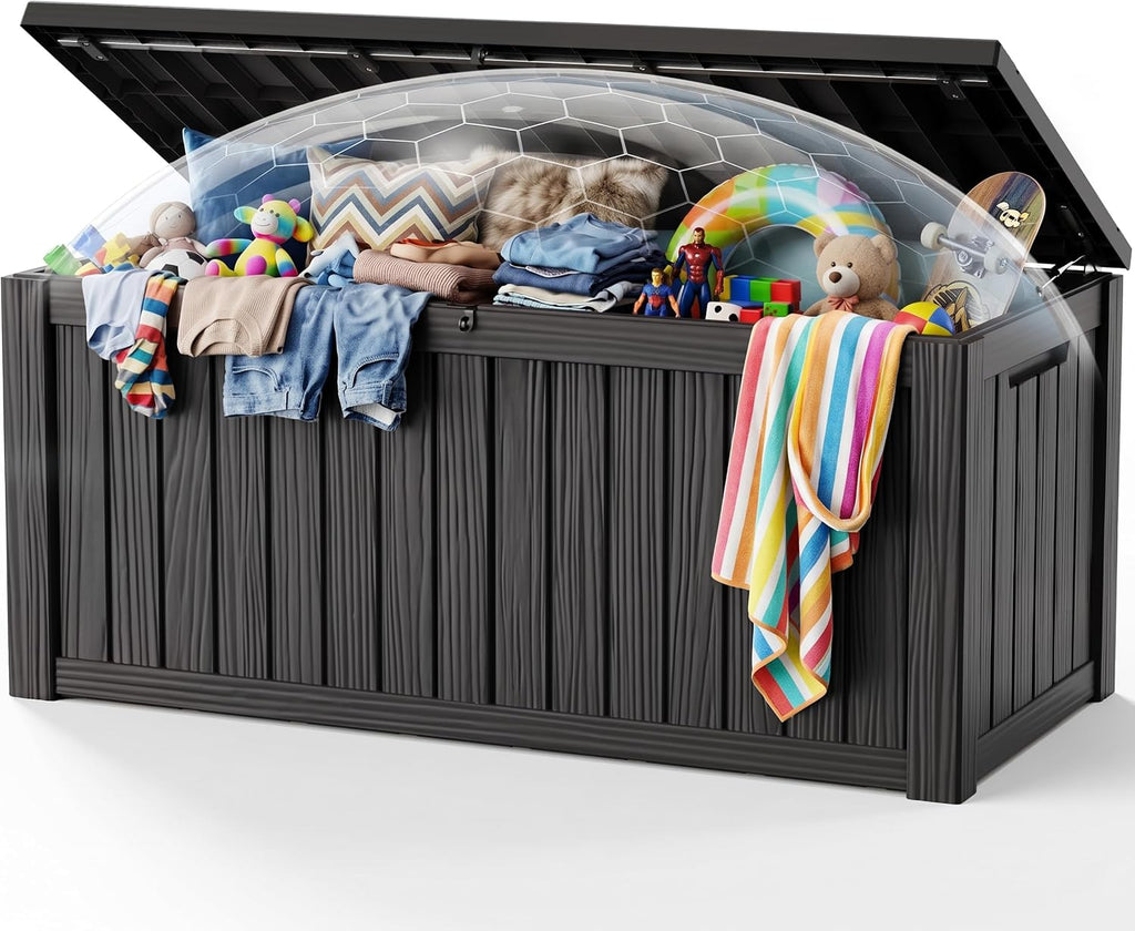 EasyUp 220 Gallon Deck Box Waterproof Lockable Outside Storage Box, Black
