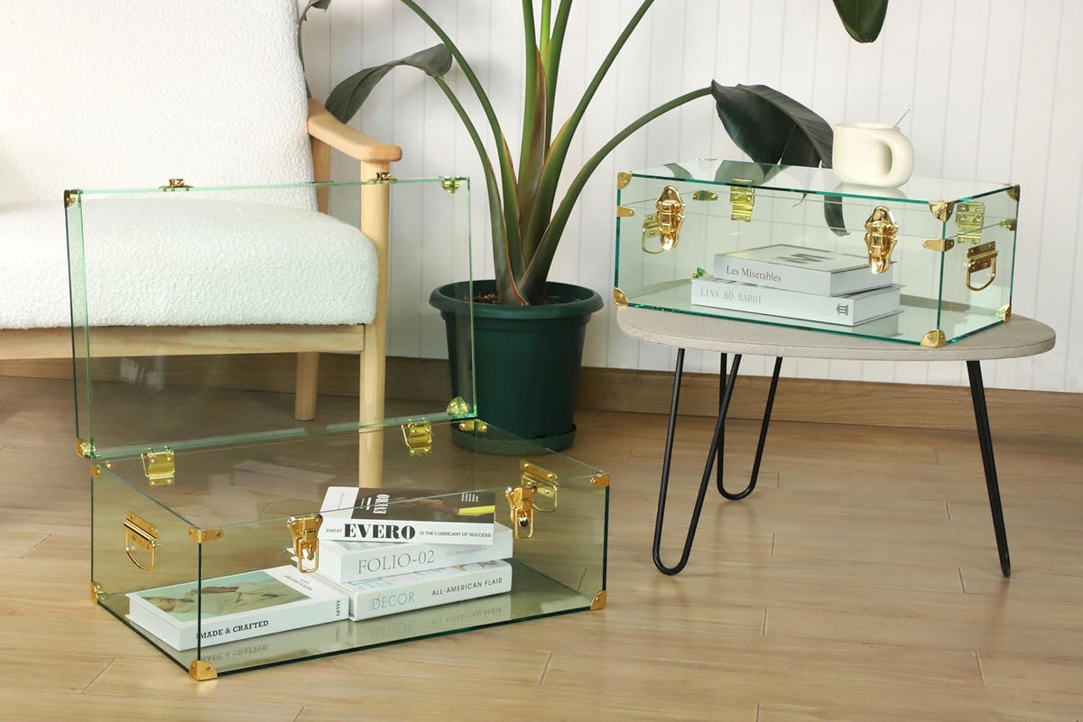 vixdonos acrylic storage chest decorative trunk set of showing dimensions