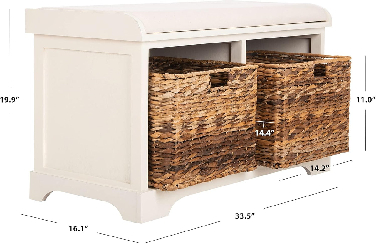 safavieh freddy wood storage bench, 33" farmhouse vintage, close-up detail
