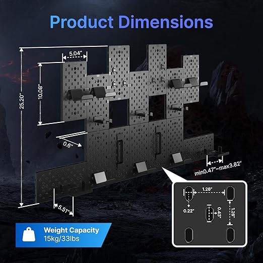 PEGZONE Controller and Headphone Holder Wall Mount, Modular Gaming Pegboard (14pcs)
