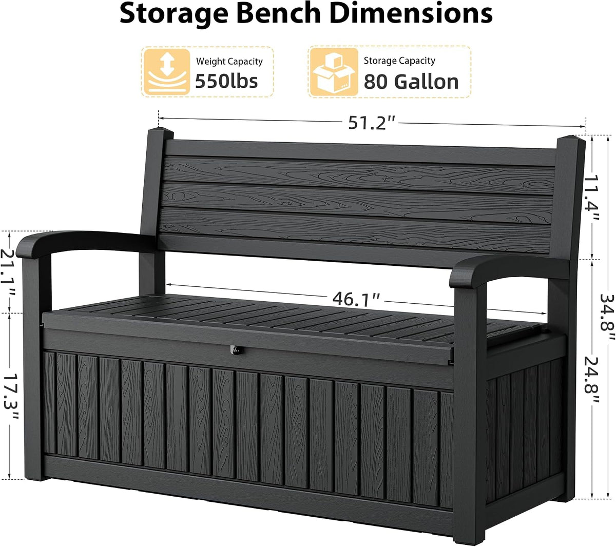 80 gallon lockable deck bench with storage, resin shown in use