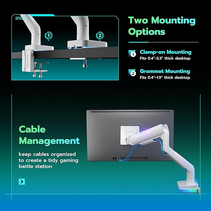 Ultrawide Monitor arm for 17-49'' Heavy Duty Screen up to 44lbs, Gas Spring