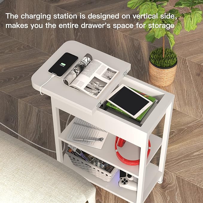 LIDYUK End Table with Charging Station, Flip Top Side Table with USB Ports and