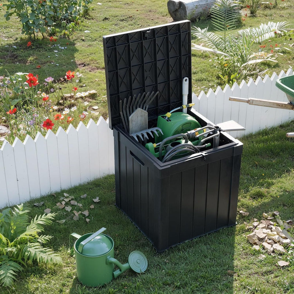 patiozen 51 gallon resin deck box, lockable patio, close-up detail