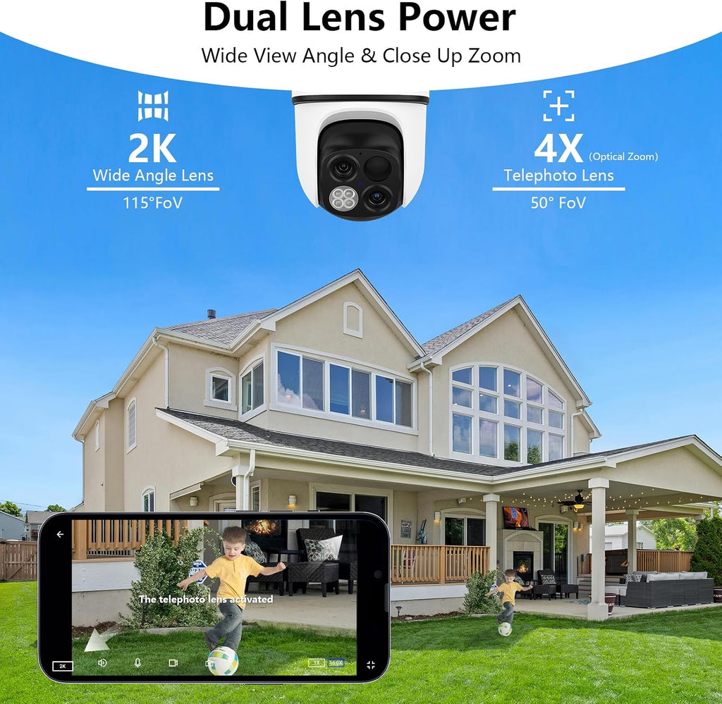 wansview security cameras wireless outdoor, dual lens ptz shown in use