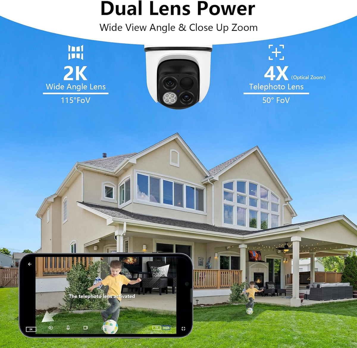 wansview security cameras wireless outdoor, dual lens ptz shown in use