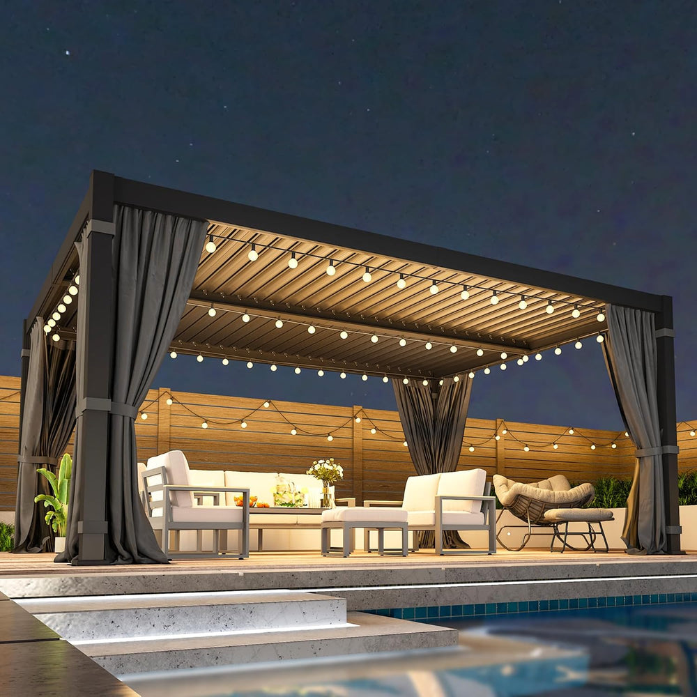 Pergola 12'x16' with Adjustable Roof & Thick Aluminum Frame for A...