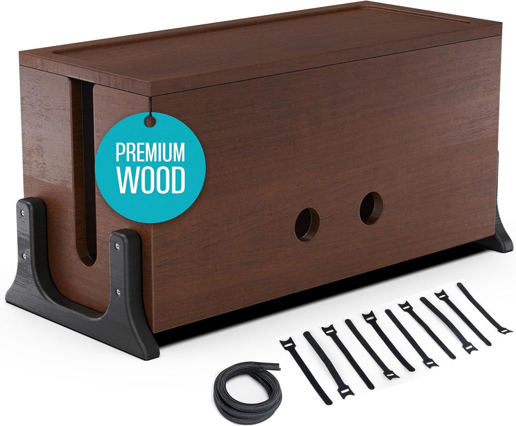 Extra Large Cable Management Box, Wood Cord Hider Box & Organizer