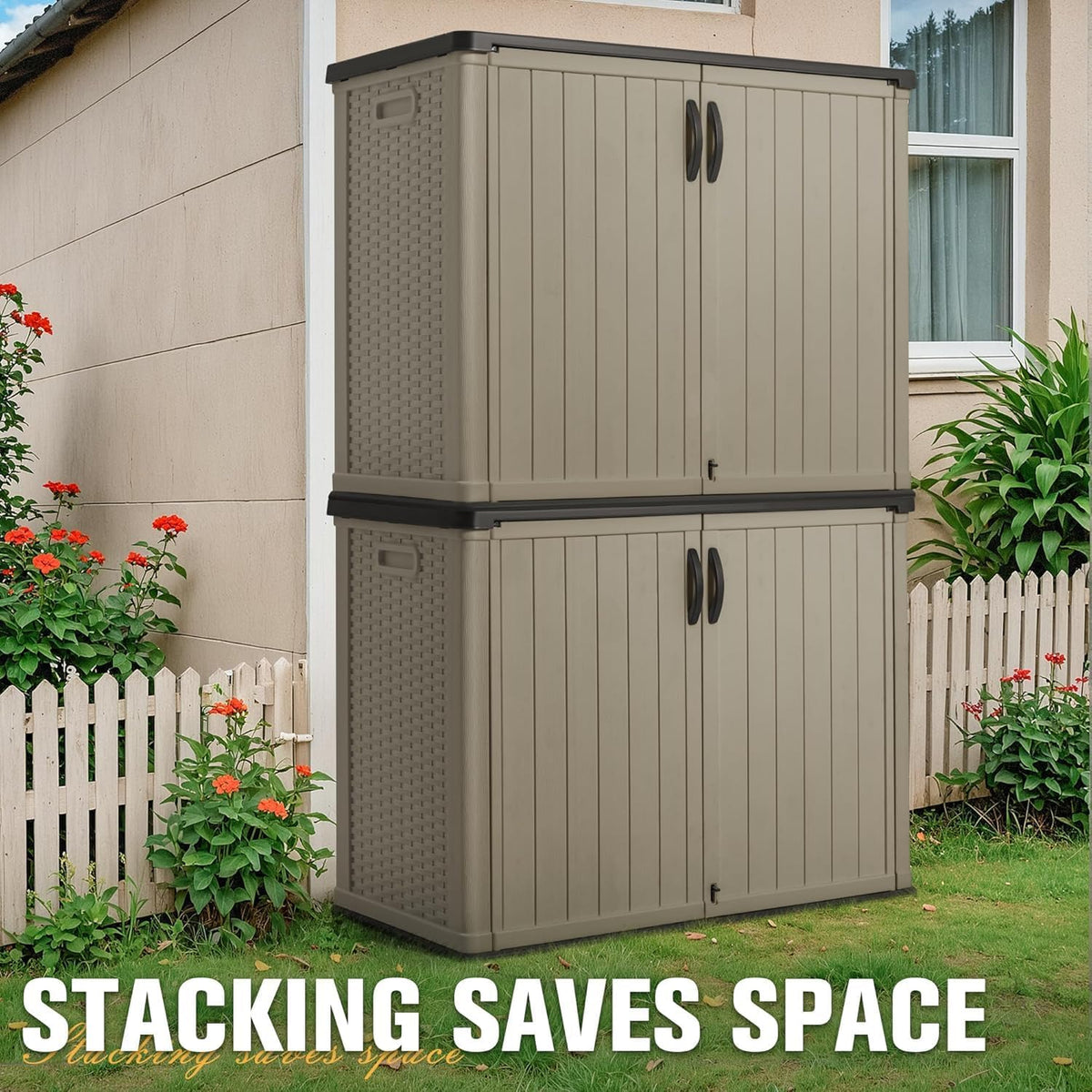 Greesum 26 CUFT Outdoor Storage Cabinet with 2 Lockable Doors, Beige