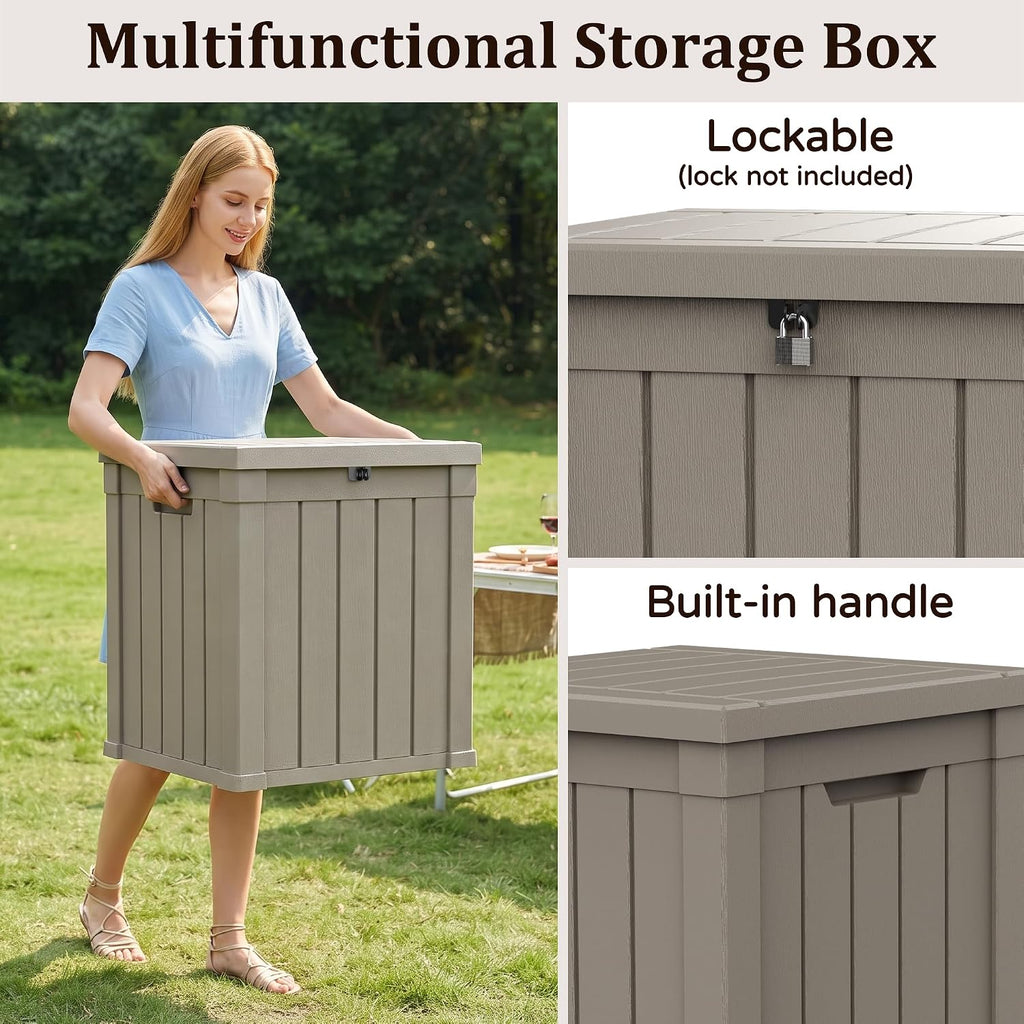 outdoor storage box,60 gallon lockable deck box,black, close-up detail