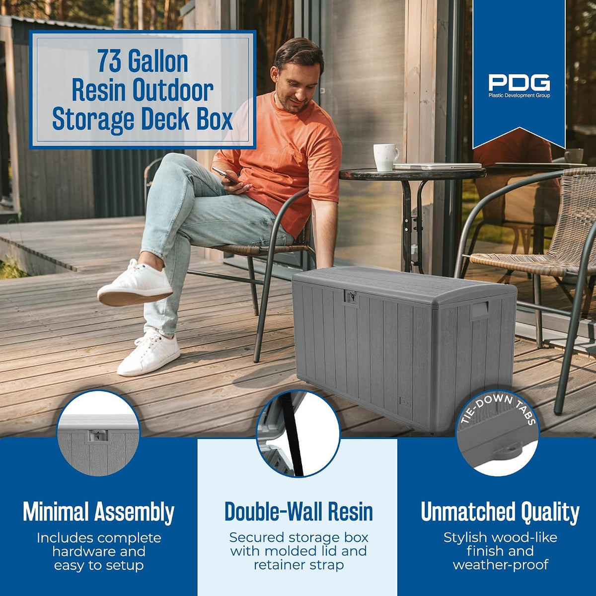 plastic development group outdoor deck box, standard close, close-up detail