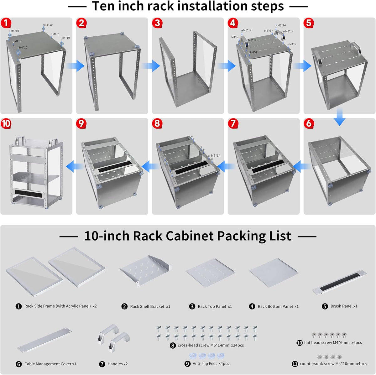 8u 10 inch network rack, 9.45 inch deep, front angle view