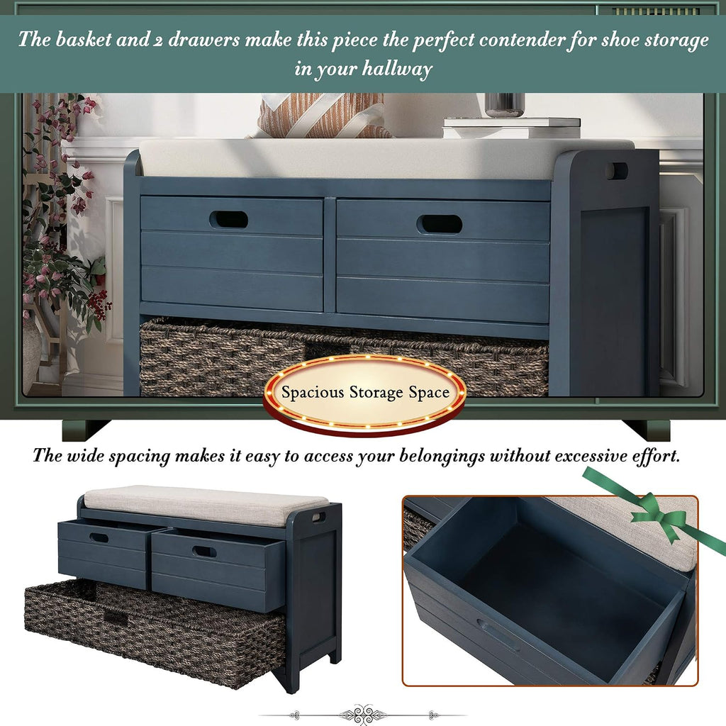 p purlove wood storage bench with removable basket on a desk or shelf