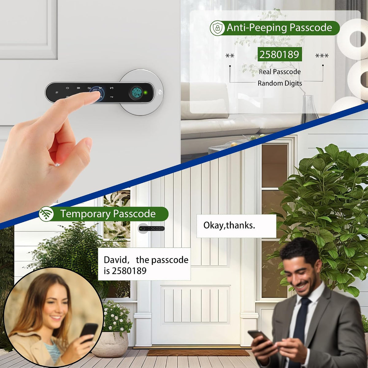 fingerprint door lock, 5-in-1 smart door knob with, close-up detail