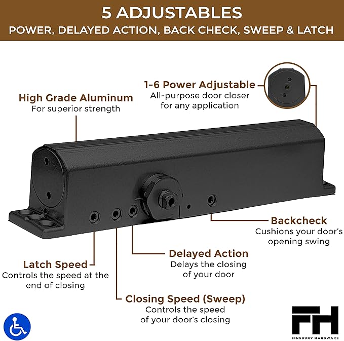 Finsbury Commercial Black Door Closer Automatic Heavy Duty High Traffic