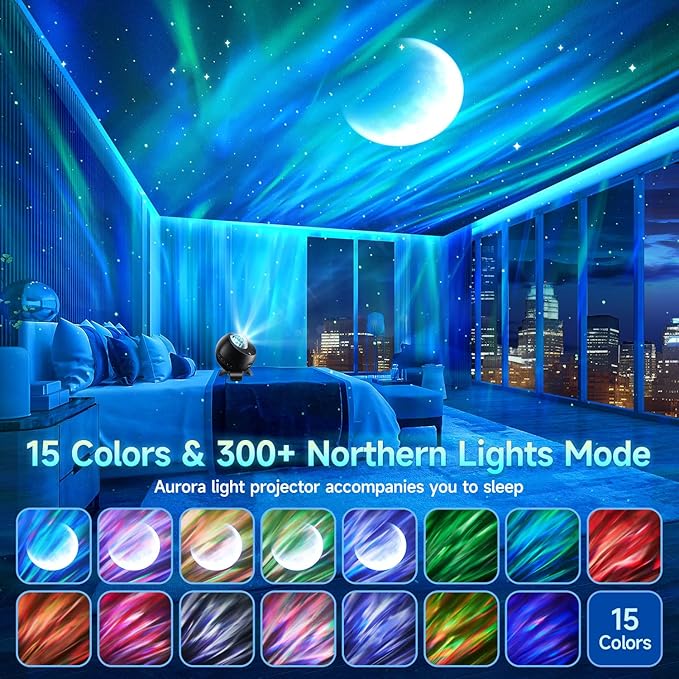 Northern Galaxy Light Projector, 300+Modes & 5 Films Star Projector, 15 White