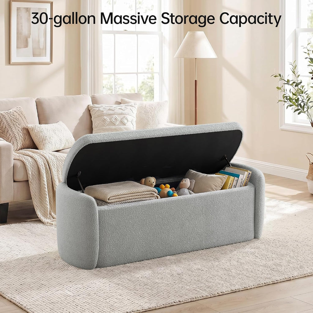 vknow storage bench, upholstered storage ottoman bench with, side view