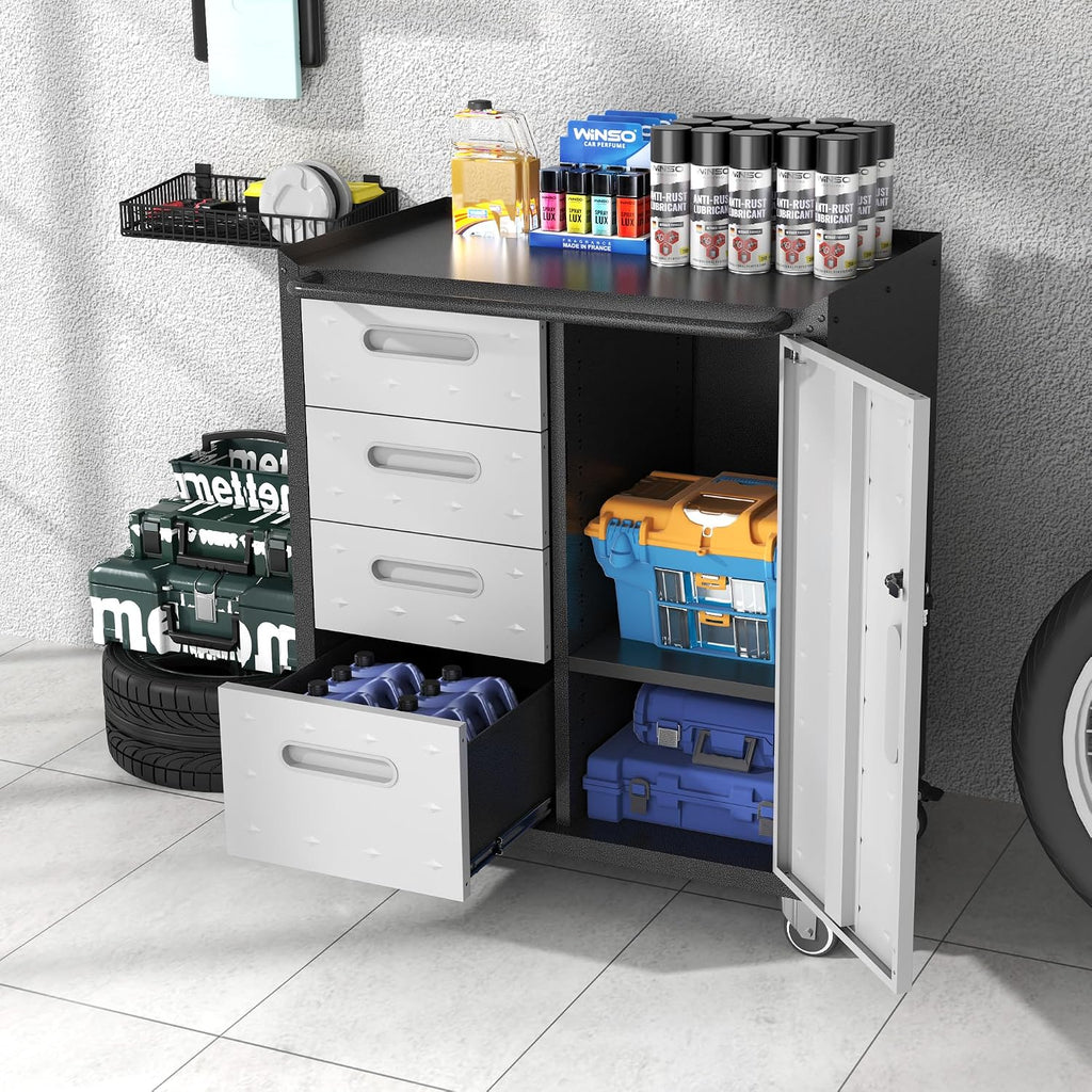 metal storage cabinet for garage, tool cabinet, utility shown in use